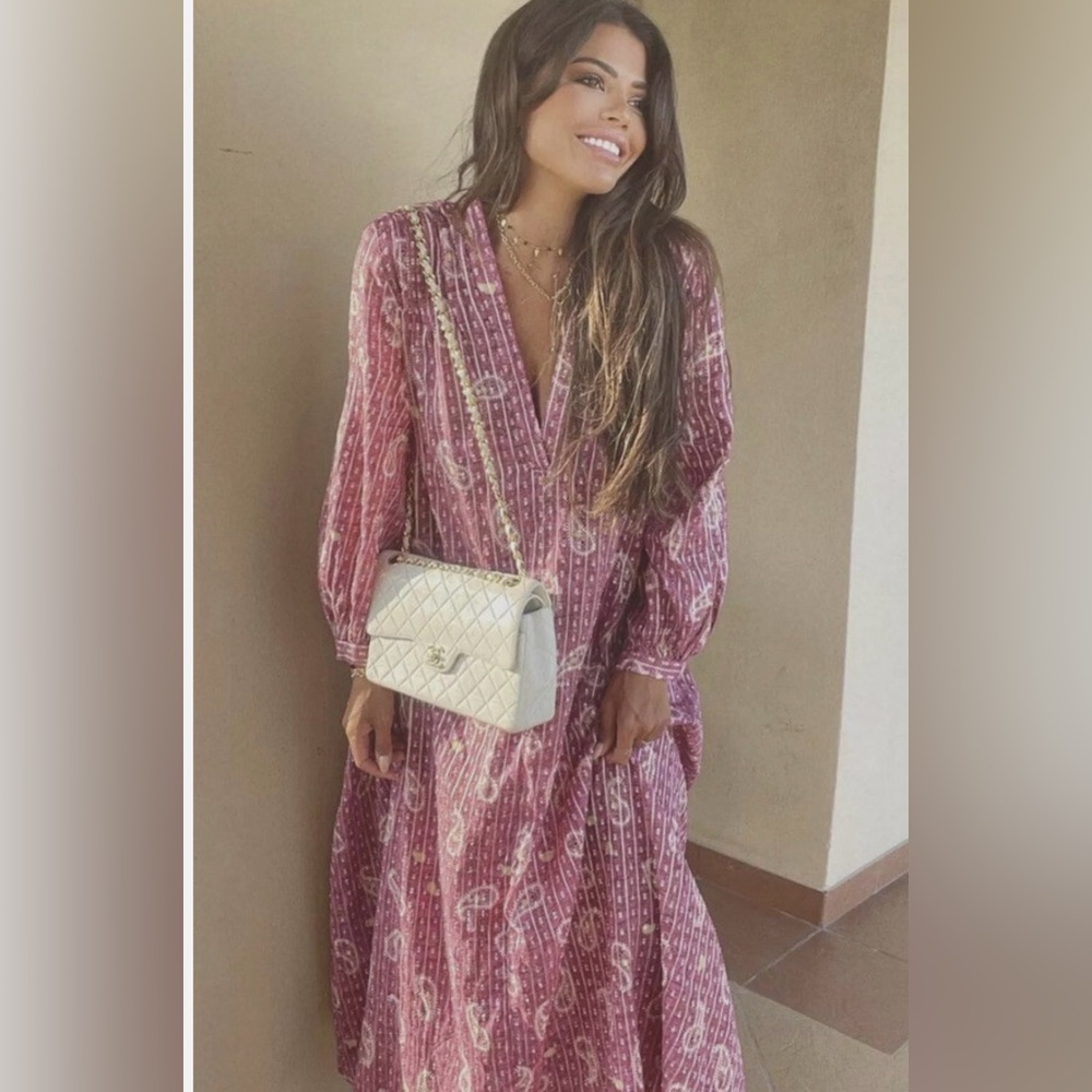 Zara SS21 women’s pink paisley midi long sleeve dress size XS